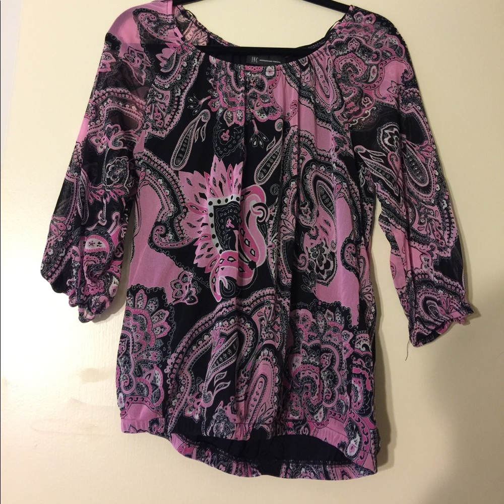 Inc blouse black and pink paisley