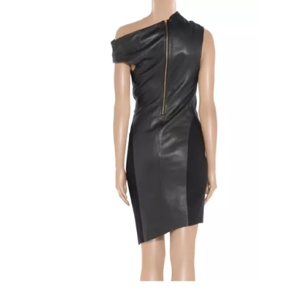 Helmut Lang Asymmetric Leather and Wool Dress - Picture 2 of 6