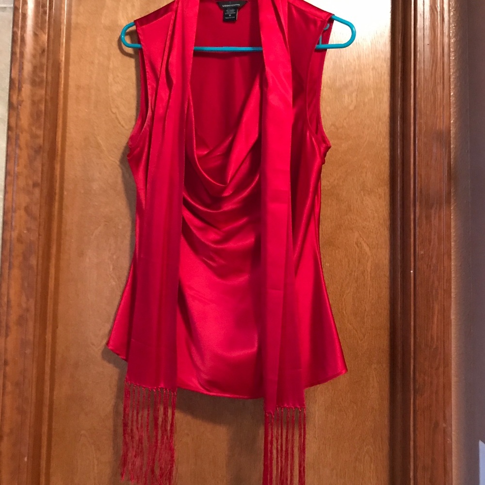 Red, Sleeveless, Satin, Dress Blouse, Size M