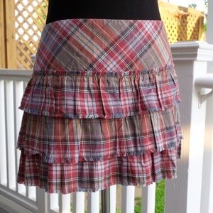 EUC American Eagle Red Tiered Ruffle Plaid Skirt