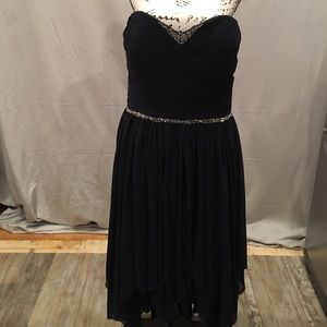 Navy strapless dress with silver stones