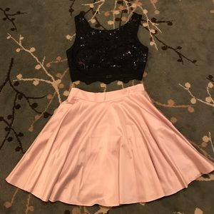 Two piece Prom Girl Dress-Black Top and Pink Skirt