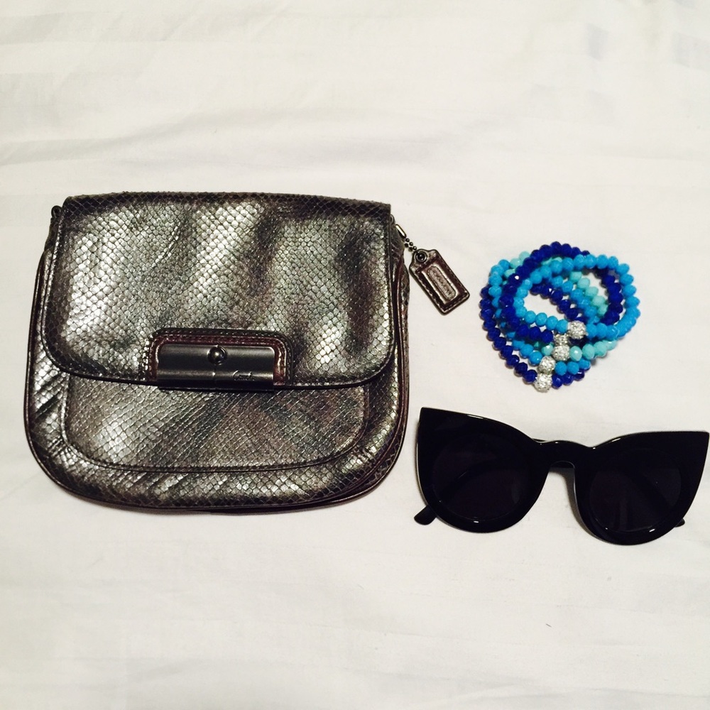 Pewter Coach Purse with EggPlant Interior Color