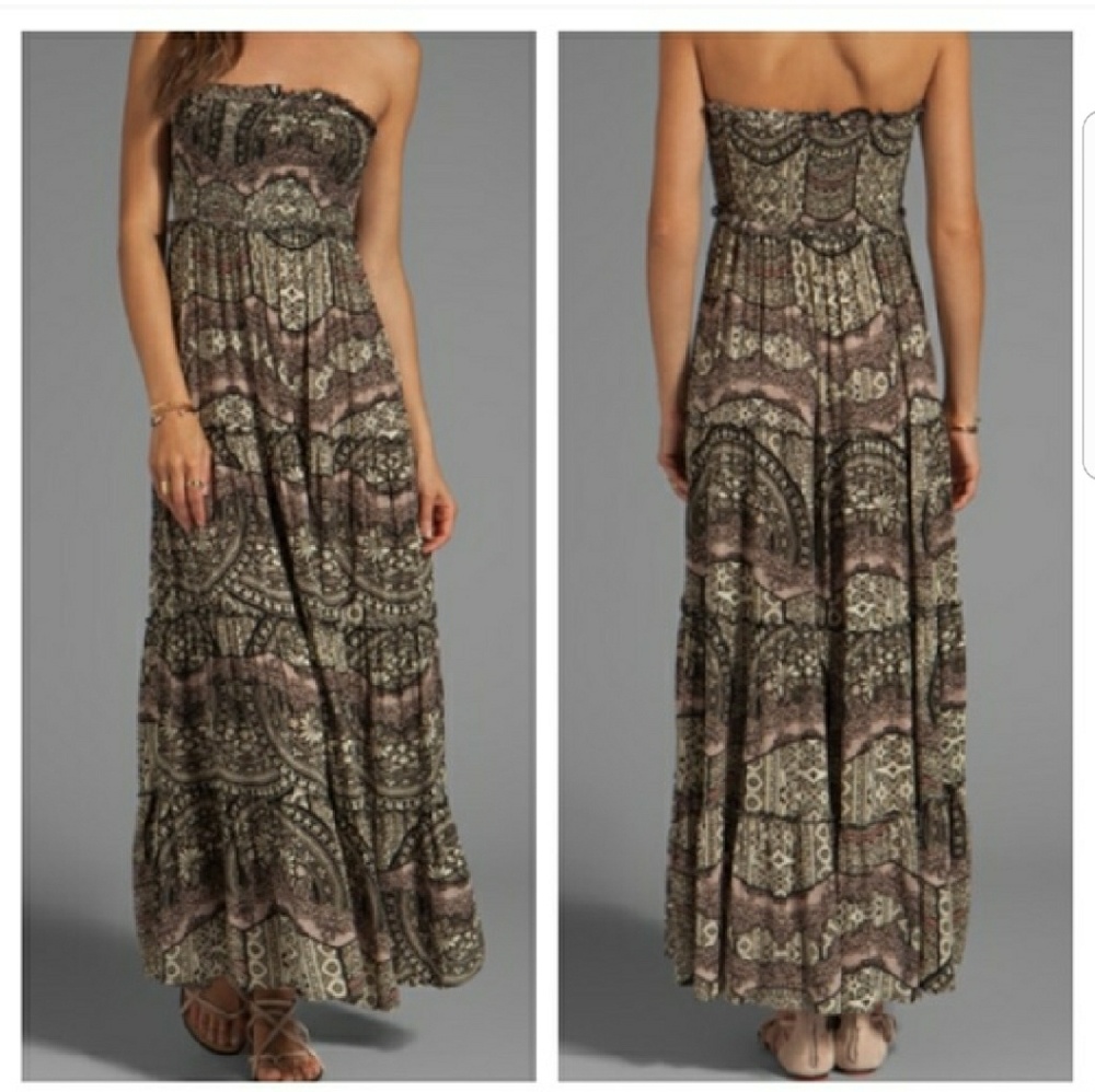 Free People • Strapless Printed Boho Festival Maxi - Picture 1 of 5
