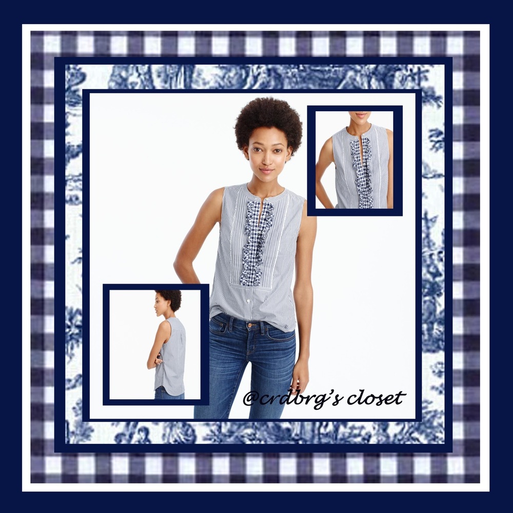 ♥️NWT, JCrew Striped Top w/Gingham Bib♥️