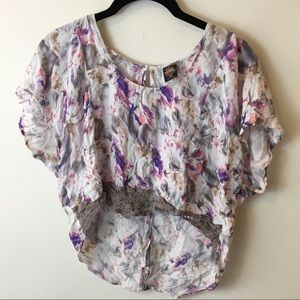 Free People White Purple Floral Cropped Top