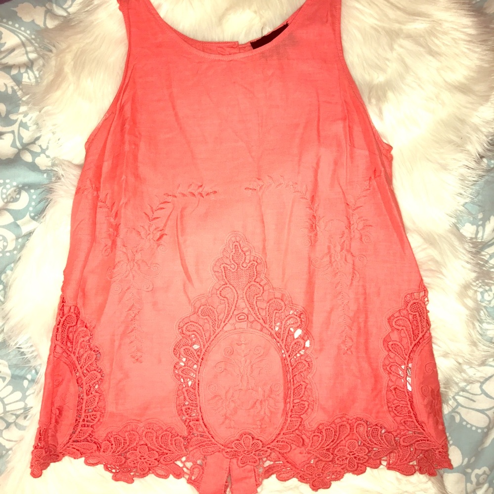 Orange Linen Top with Embroidered Details