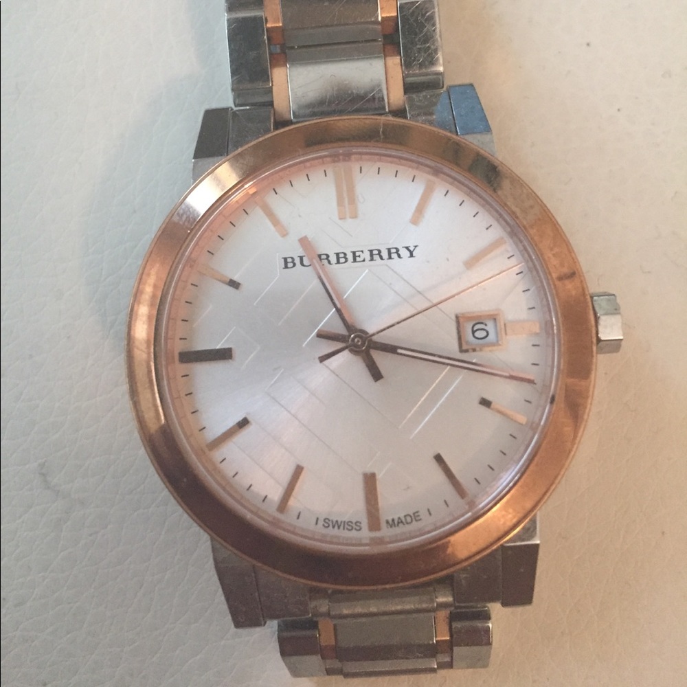 Authentic Burberry silver watch w/ rose gold