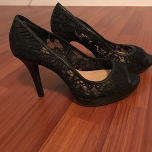 4 inch Black lace Antonio Melani peep toe heels