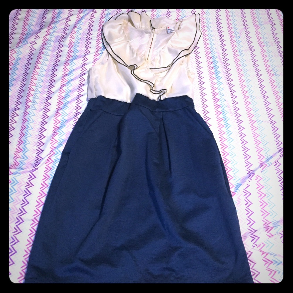 Modcloth Cream and Navy Ruffle dress