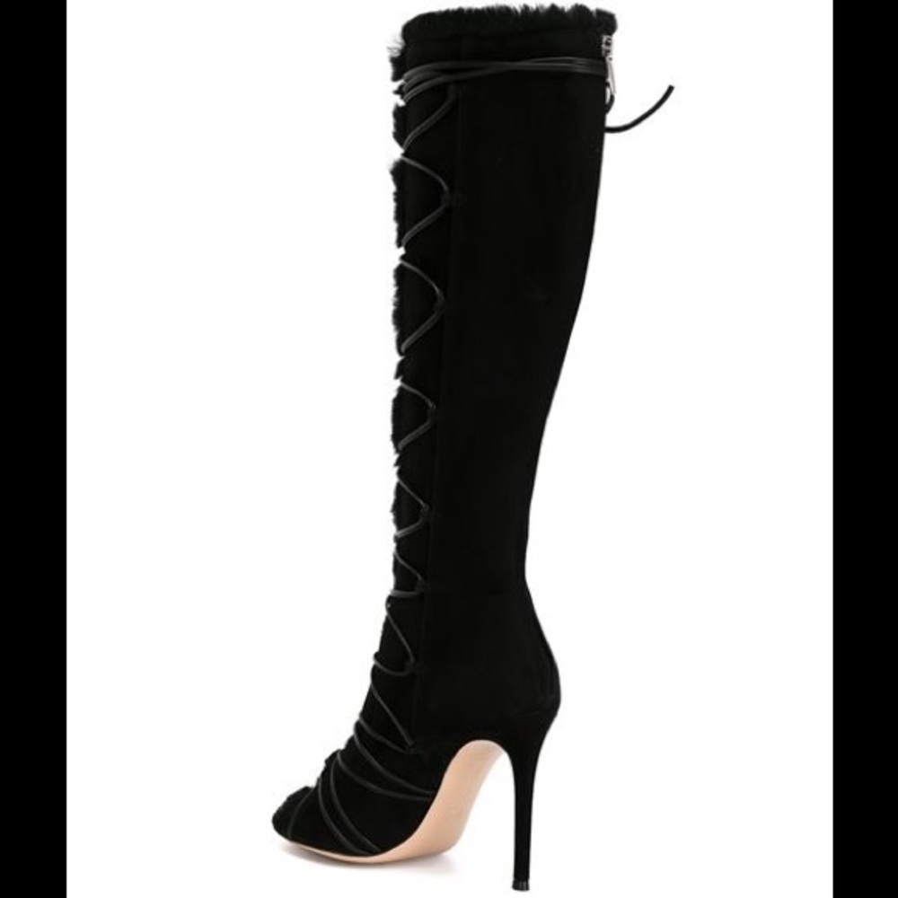 Gianvito Rossi Suede & Shearling Knee-high Boots - Picture 3 of 5