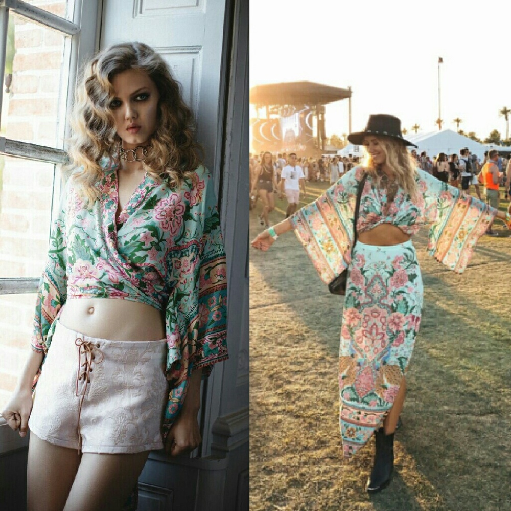 New spell designs lotus kimono top peacock wrap S