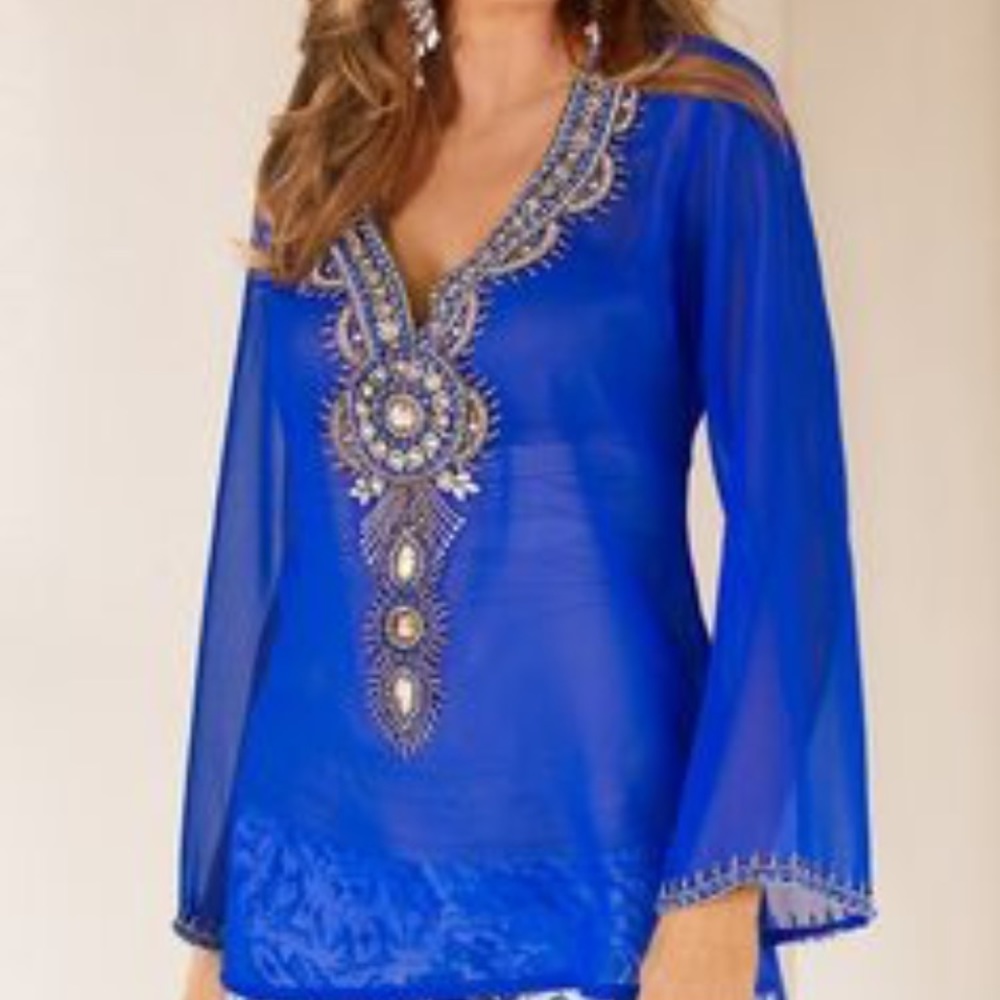 Boston Proper Embellished Sapphire Tunic