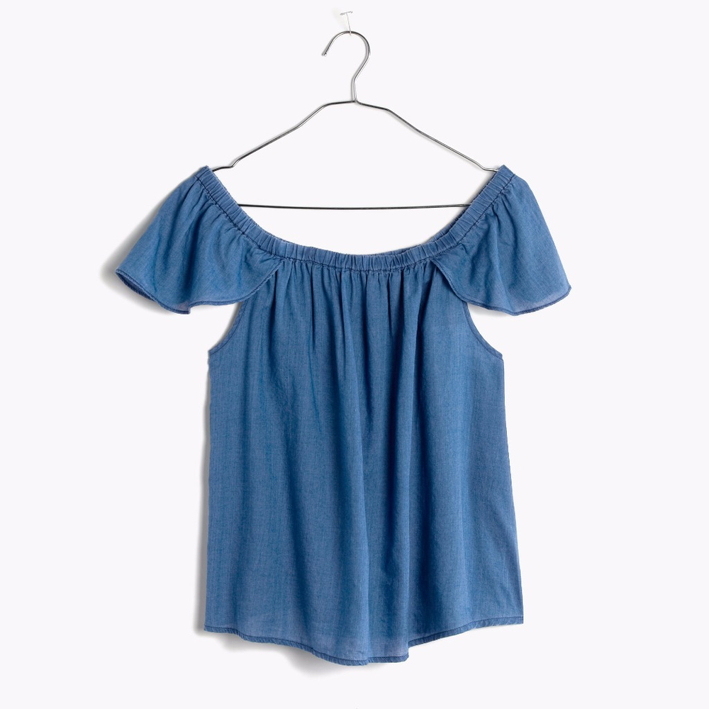 MADEWELL indigo cotton off-the-shoulder top - Picture 5 of 7