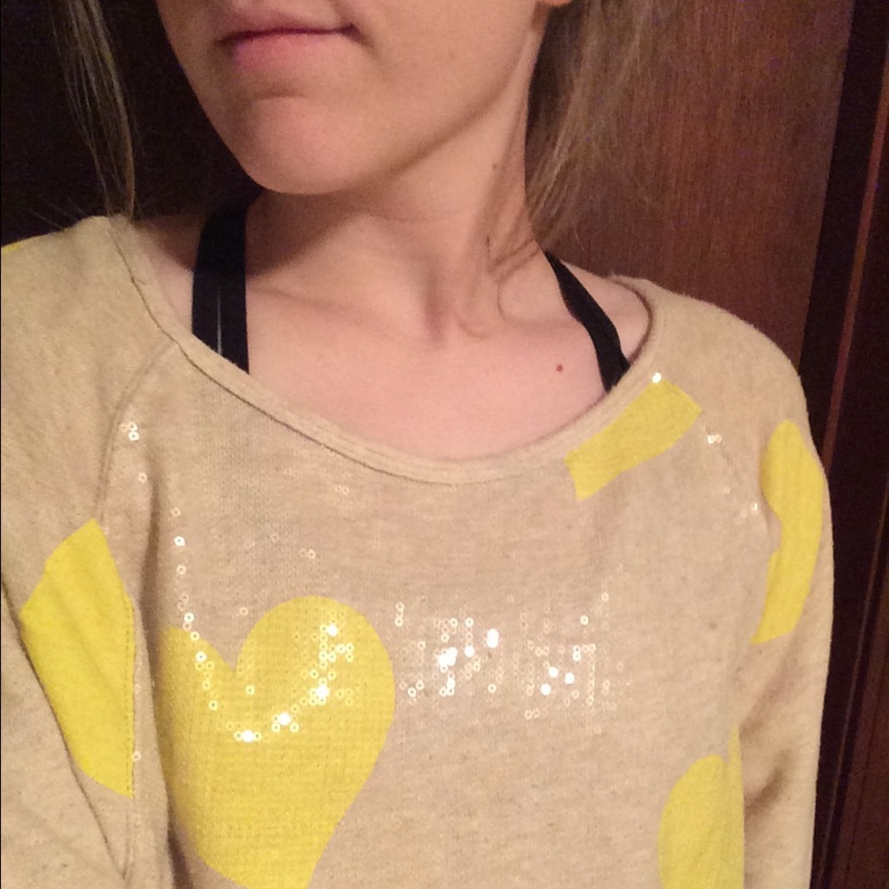 Beige and Yellow Heart Sweater