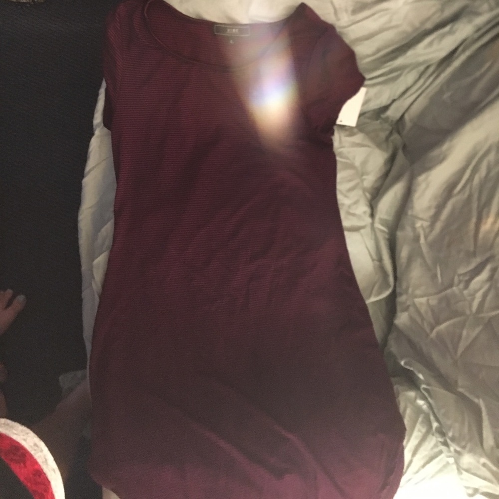 Maroon dress with black stripes