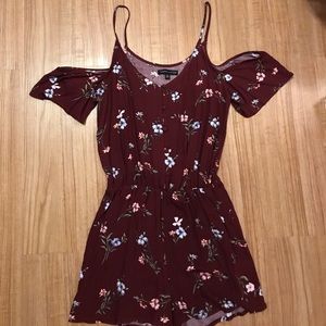 maroon floral cold shoulder romper. size s