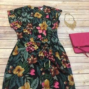 Vintage faux-wrap Tropical dress-sz 3/4