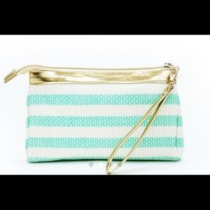 NWT Teal and White Stripe Wristlet
