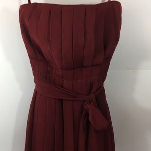 Ann Taylor burgundy pleated strapless tie dress