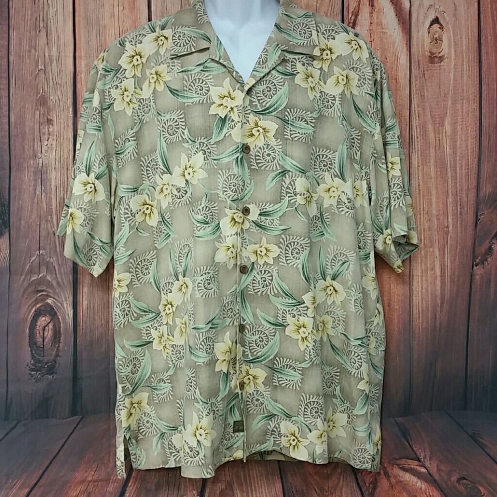 Tommy Bahama Hawaiian Floral Large 100% Silk Shirt