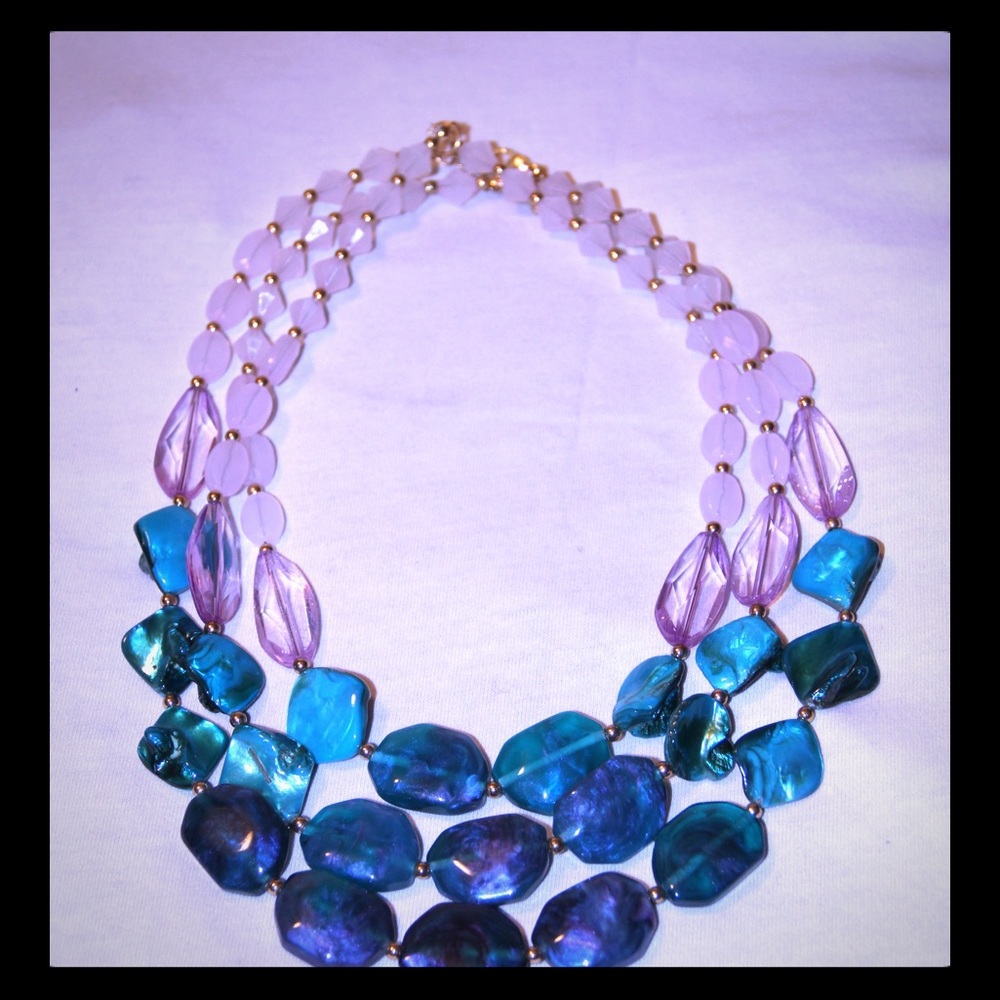 Blue and Purple Beaded Statement Necklace