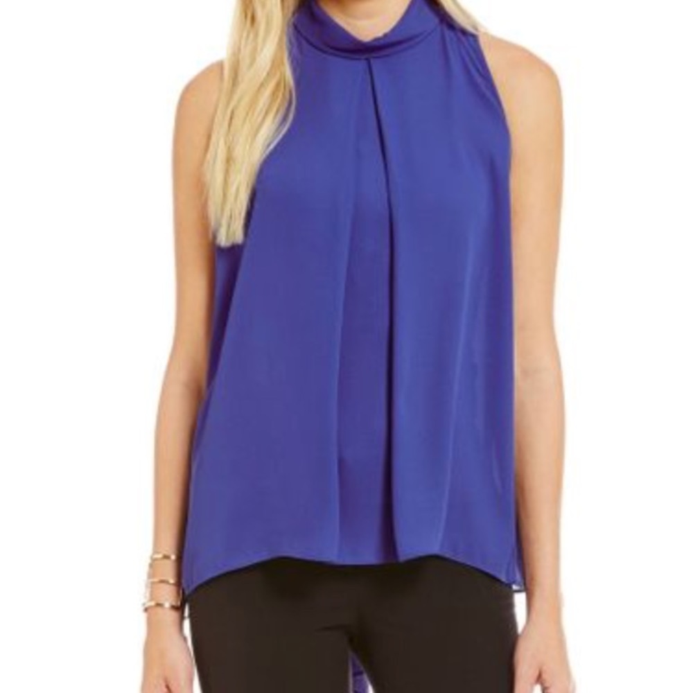 Vince Camuto - Blue Mock Neck Sleeveless Blouse