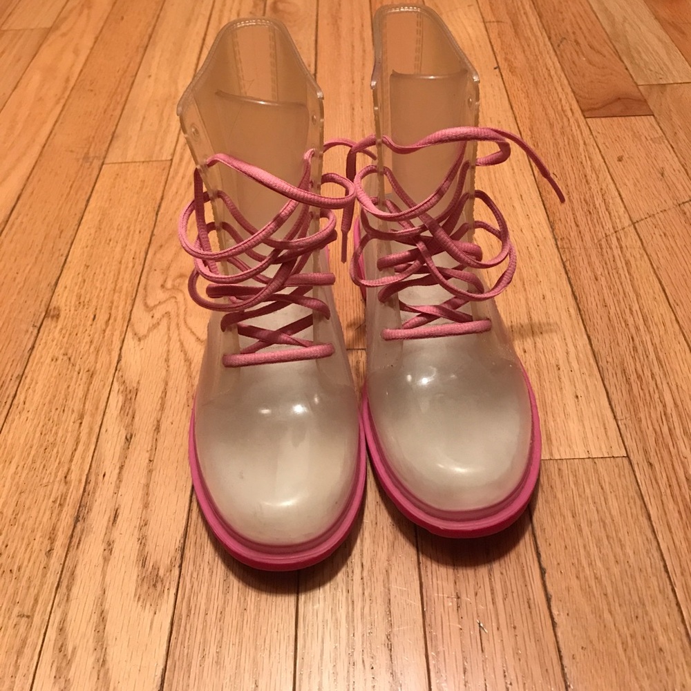 clear and pink combat boots