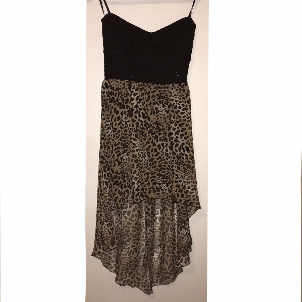 Black/Leopard High Low Dress