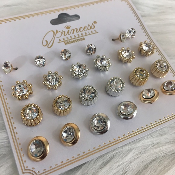 🏷 New silver & gold rhinestone earrings - Picture 2 of 5