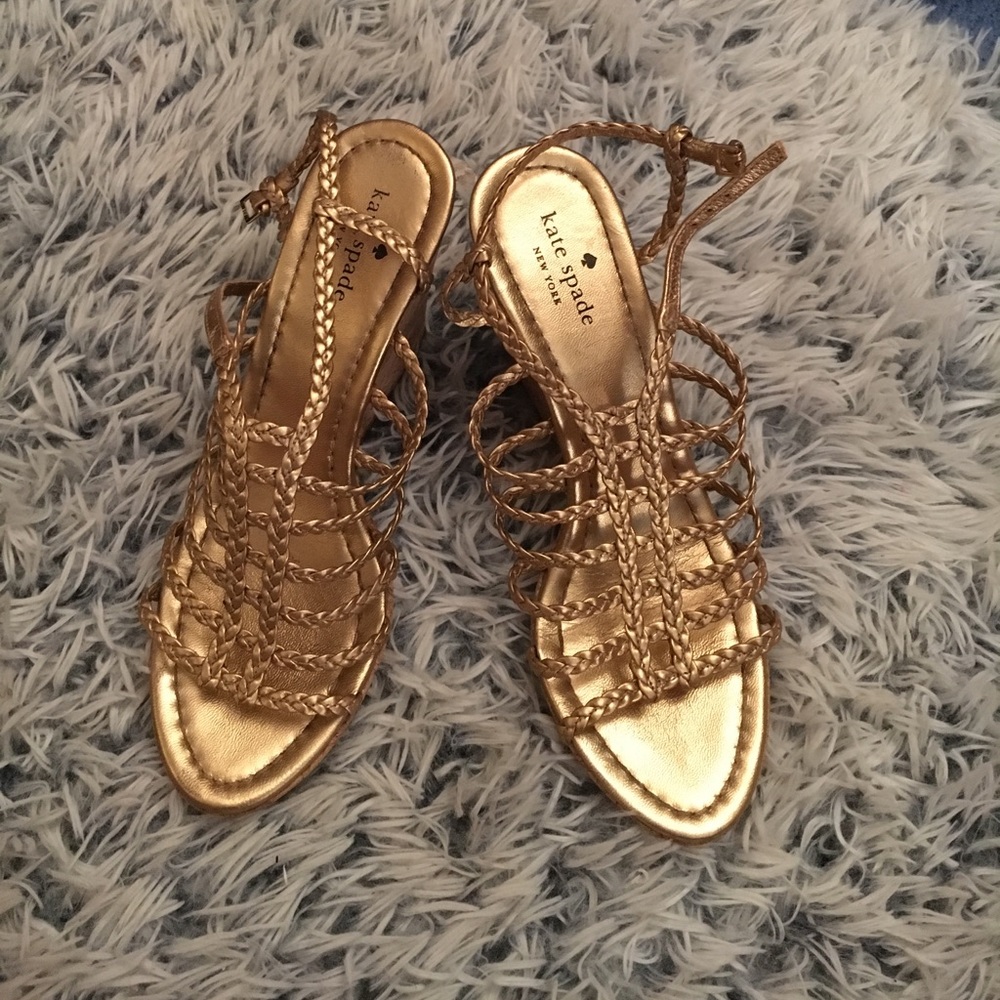 Kate spade gold cork wedges