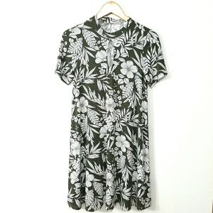 Everly • Green White Floral Keyhole Neck Dress