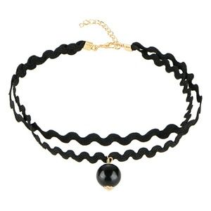 Black and Gold Choker Necklace with Ball Pendant