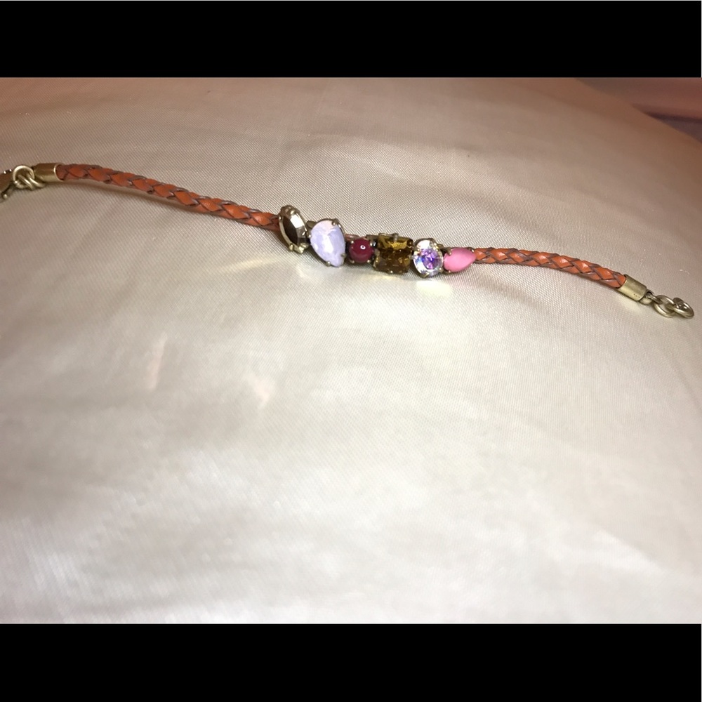 J CREW LEATHER & GEM BRAIDED BRACELET