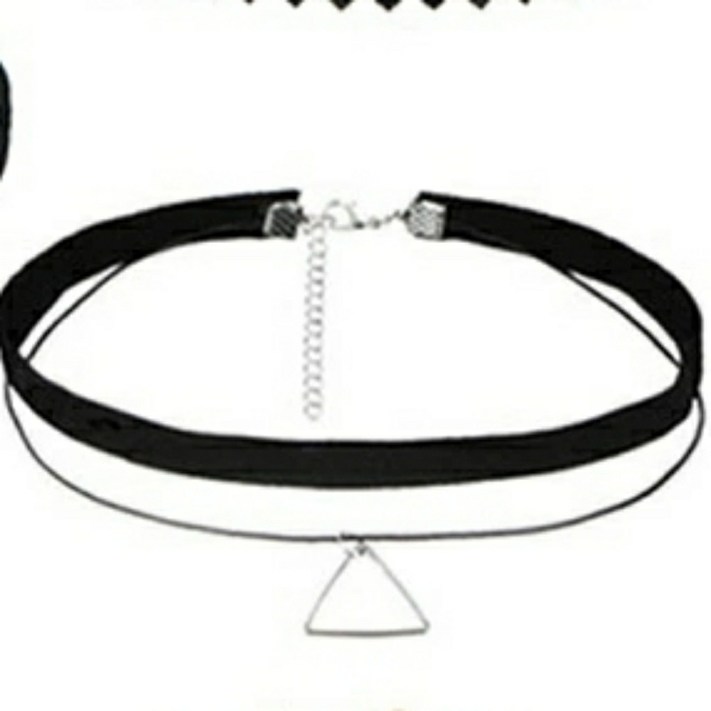 Black choker with silver triangular pendant