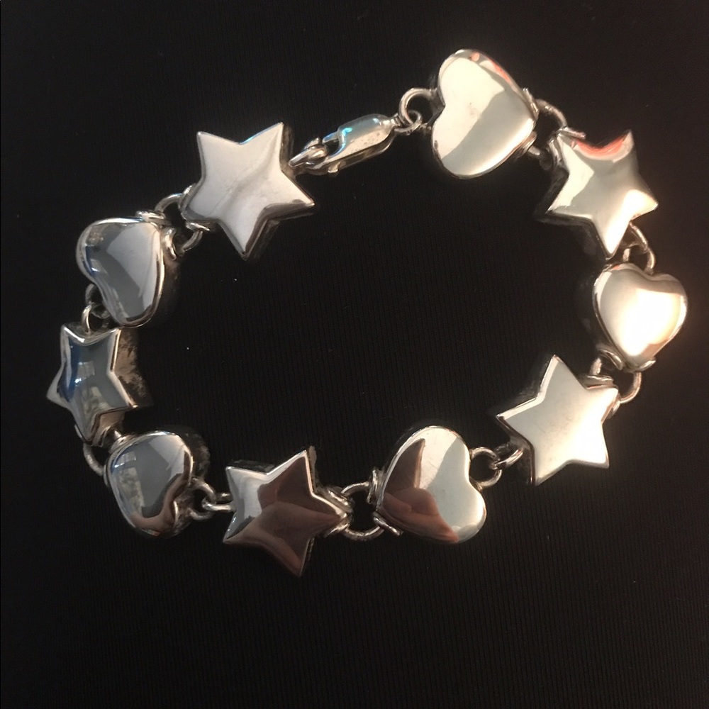 Genuine Sterling Silver Heart and Star Bracelet.