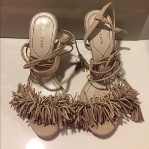 Custom Made fringe sandals in nude size 5.5