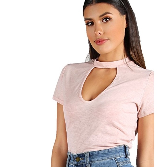 Cutout Choker Top Short Sleeve Tee - Picture 3 of 6
