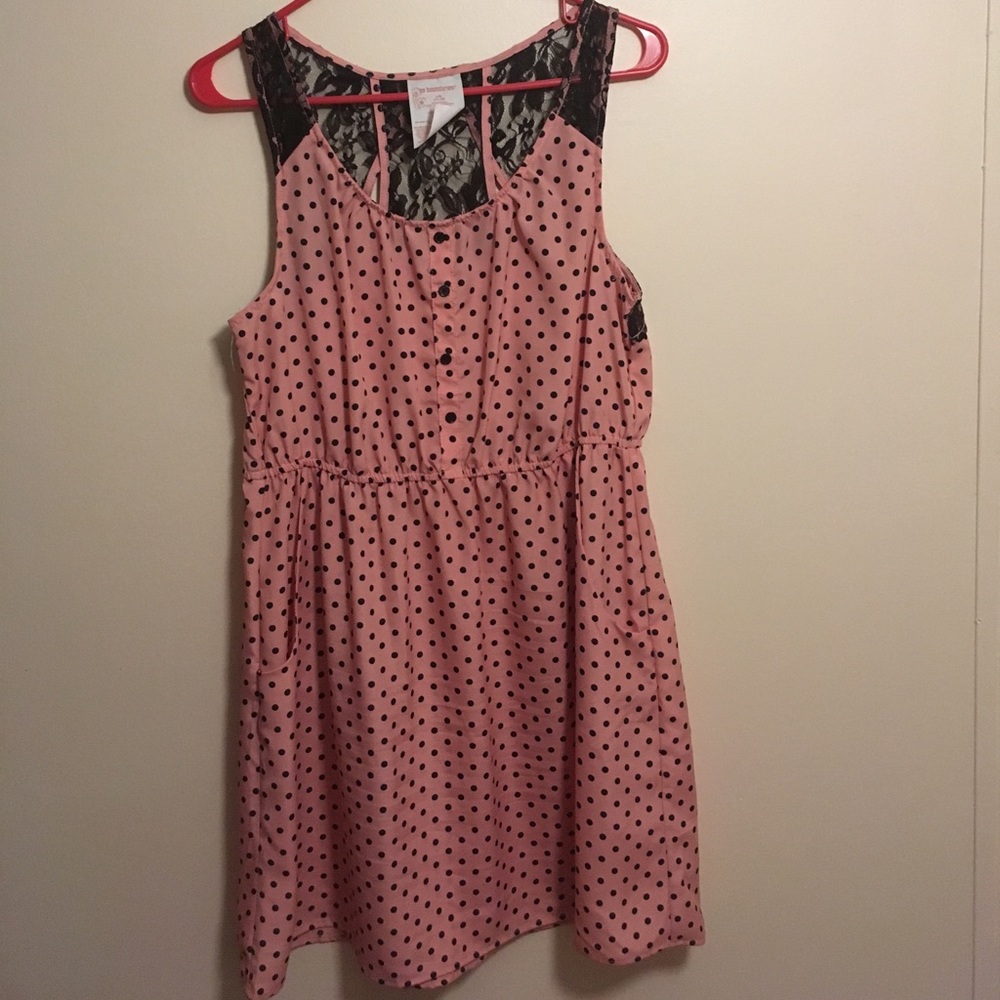 Pink polka dot dress with lacy back