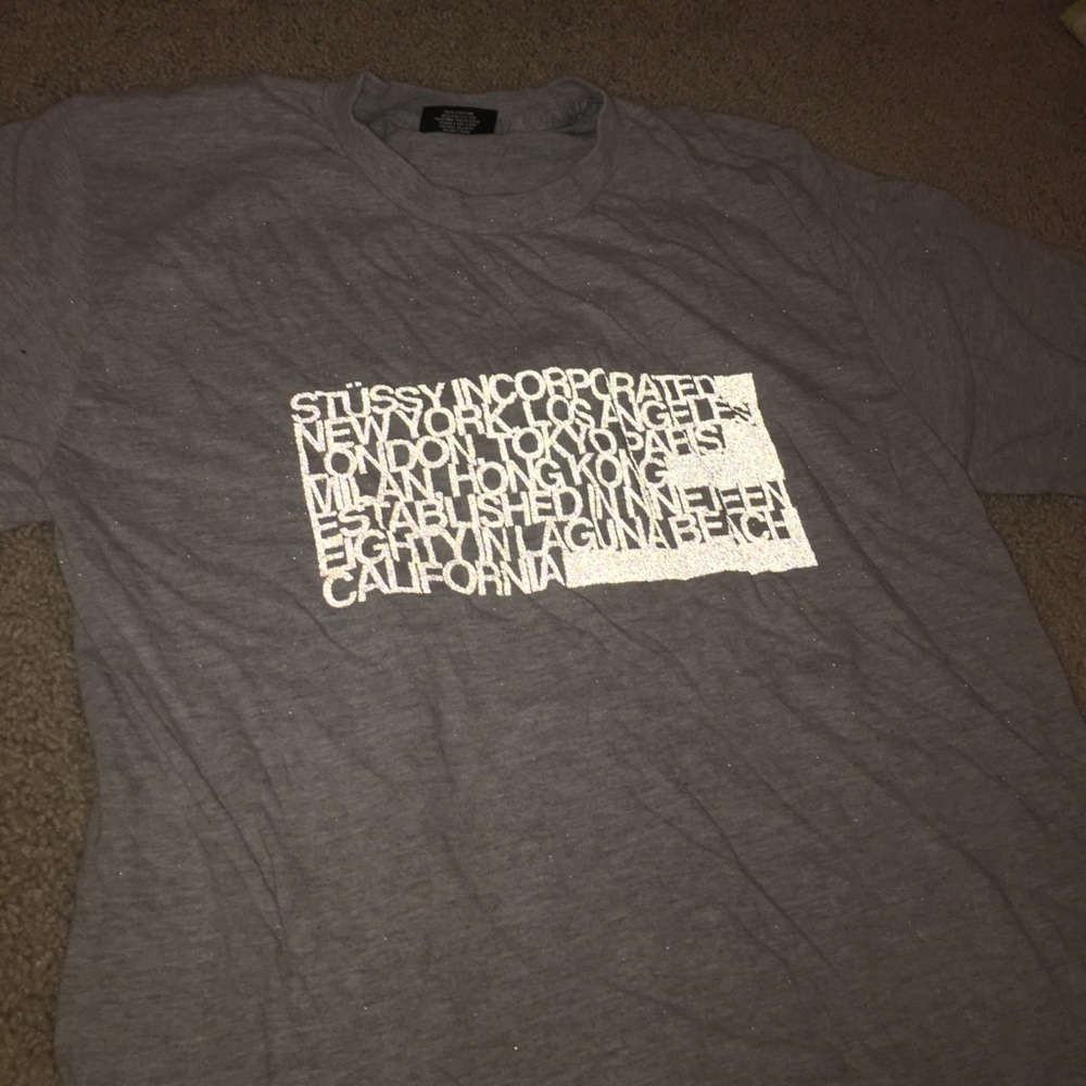 Stussy Gray Reflective Cities T-Shirt