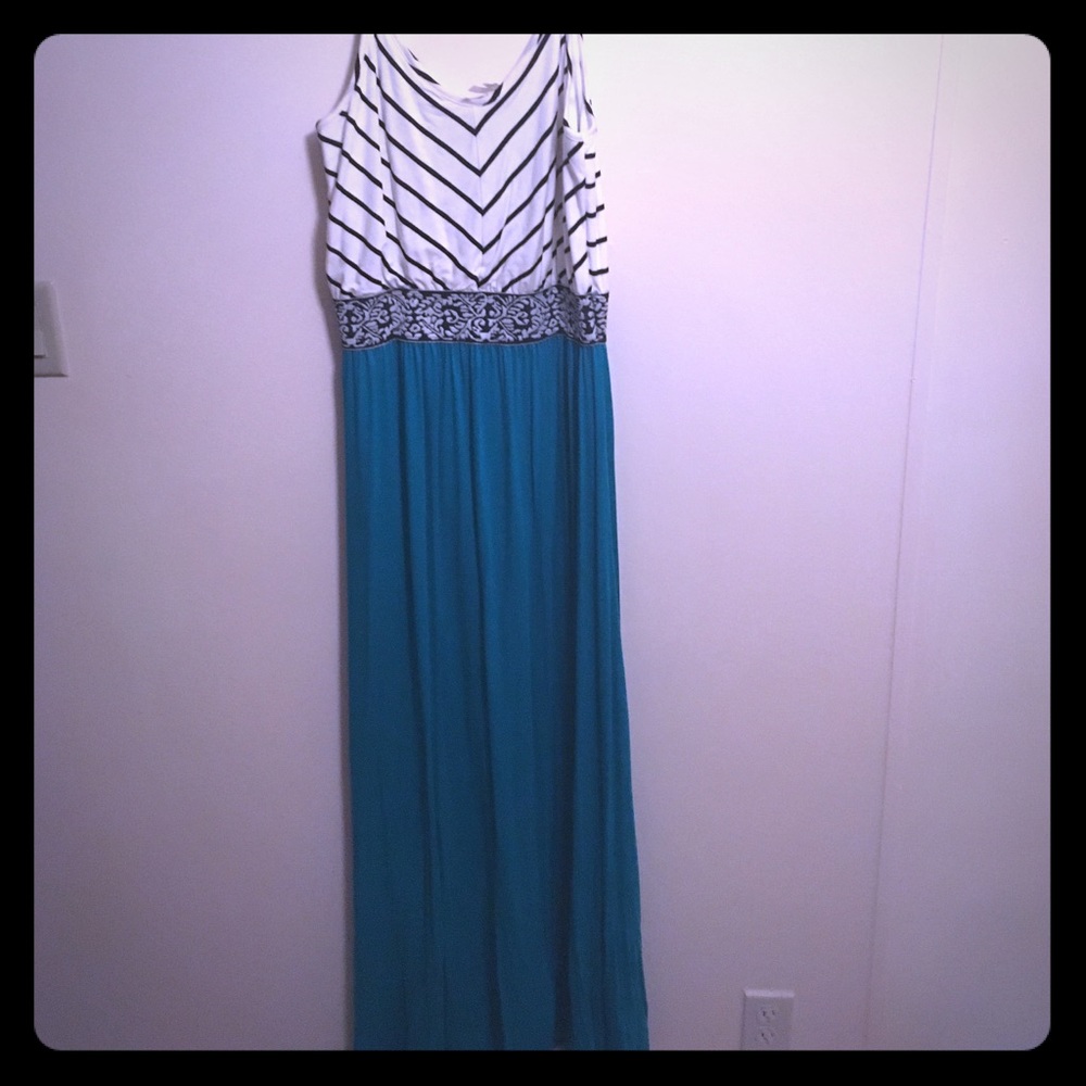 Stripe and turquoise maxi dress