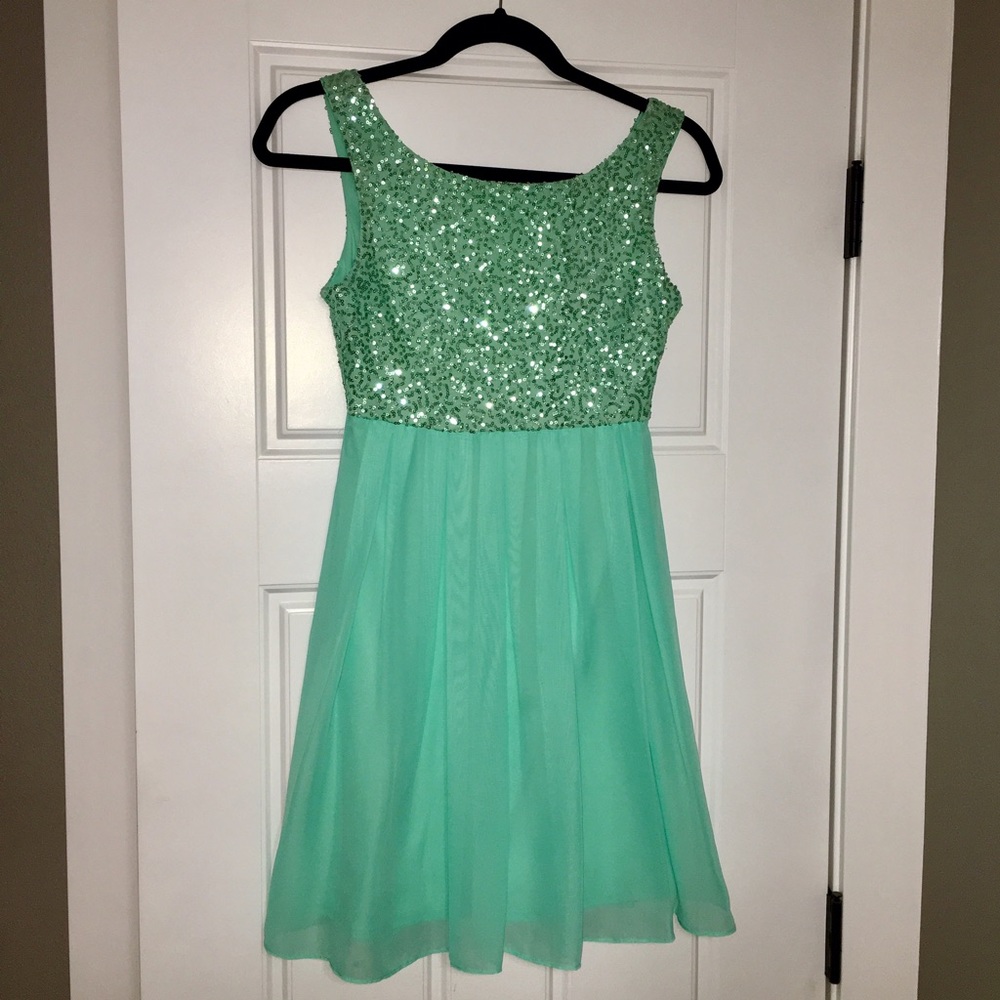 Teal/Blue sequin dress.