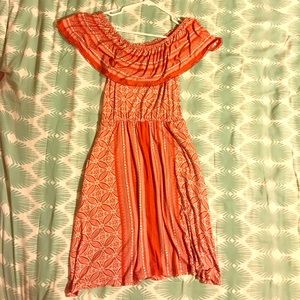 Orange-Patterned off the shoulder Summer Dress