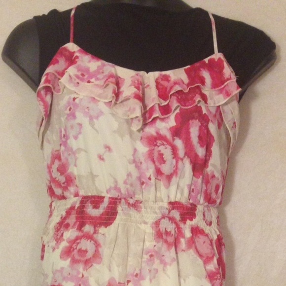 Pink and cream ruffle semi sheer dress with slip - Picture 4 of 6