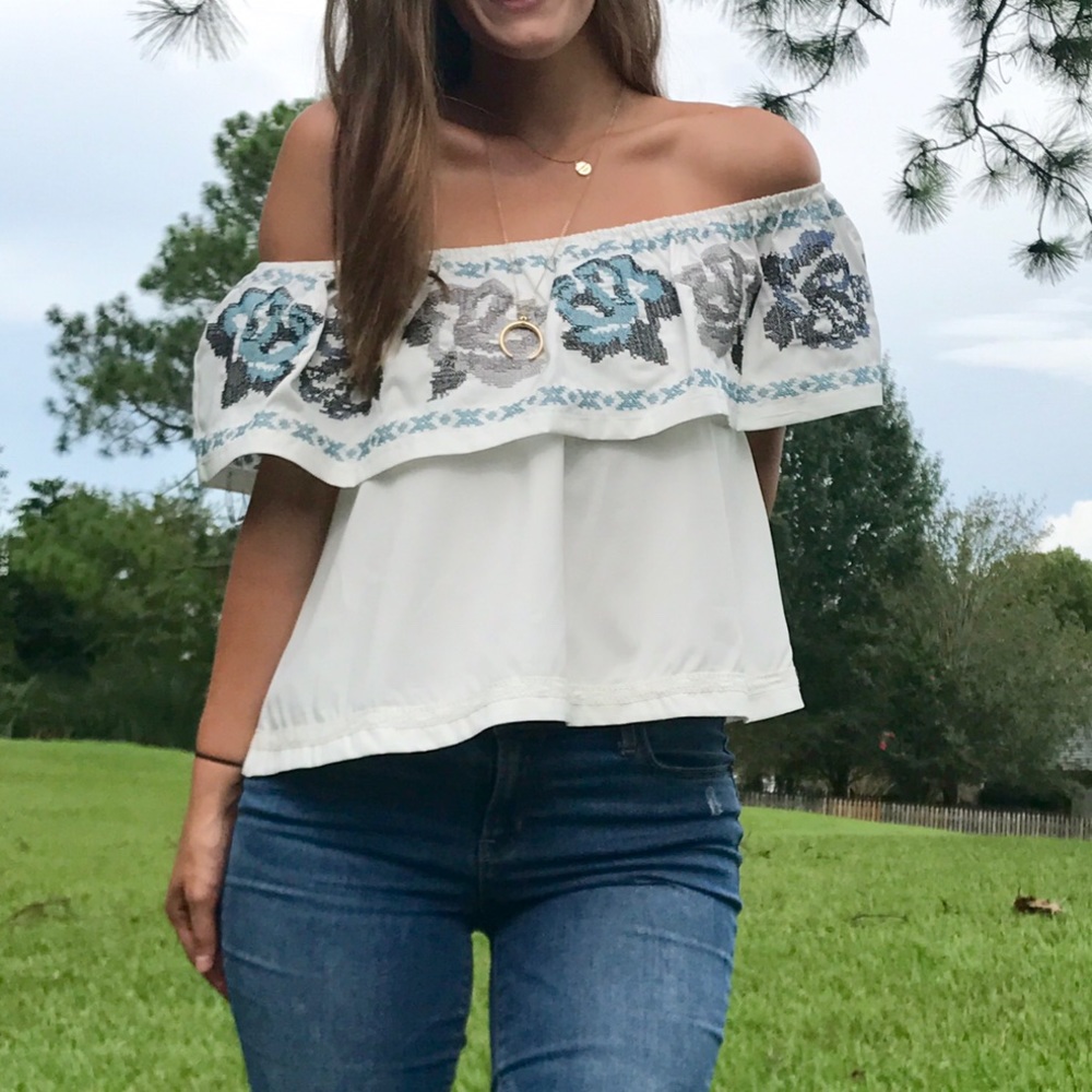 Embroidered Off the Shoulder Top