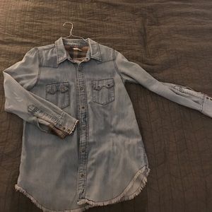 Free people distressed denim button down