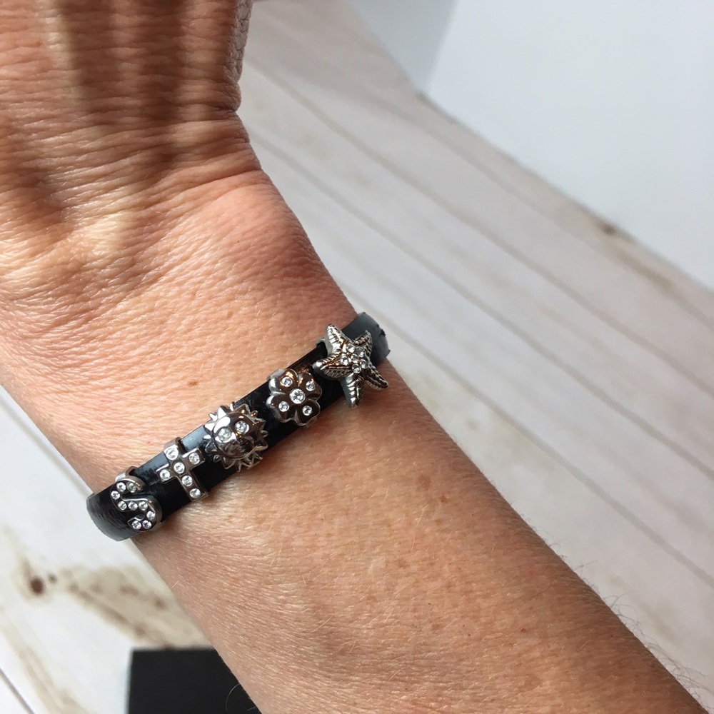 🎉{Diamonique} leather & cubic zirconia bracelet.