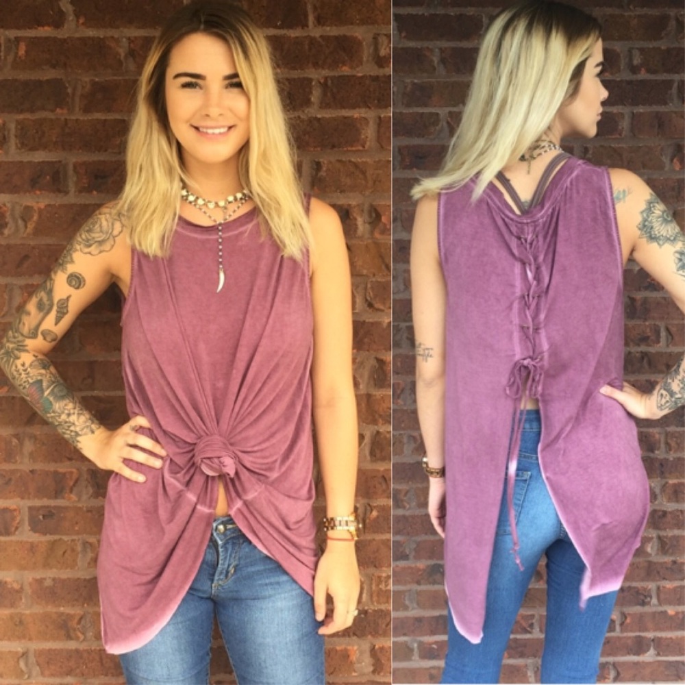 Berry split back top