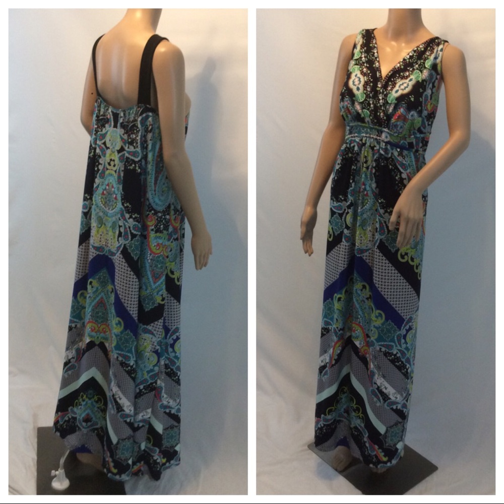 JACLYN SMITH Abstract Design V-Neck Maxi Dress - Picture 4 of 8
