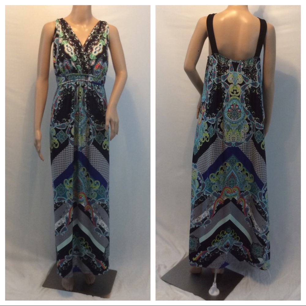 JACLYN SMITH Abstract Design V-Neck Maxi Dress - Picture 5 of 8